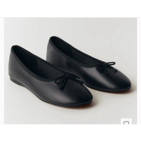 MNG BY MANGO $130 Leather ballet flats with bow women's 40 US 9 NEW - Picture 1 of 5